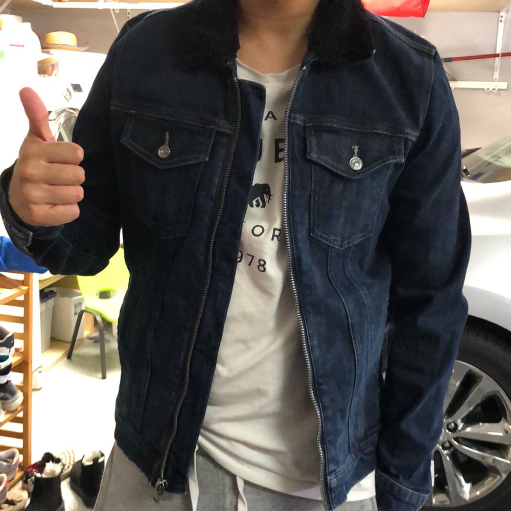 7 For All Man Kind Zip Up Denim Jacket with Furlined Collar (only worn once)
